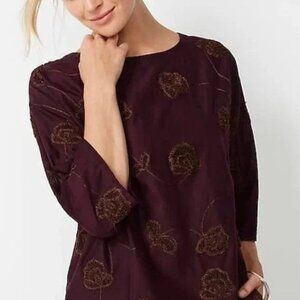 PureJill‎ Womens 2X Purple Floral Embroidered Top Lagenlook Boho